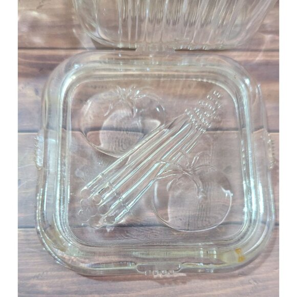 Federal Glass Refrigerator Dish Set Square Clear Vintage Ribbed Tomatoes & Celer - Picture 4 of 8